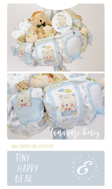 Lumanare botez pentru baieti cu ursuleti si norisori, 65x4 cm, Nori pufosi 6